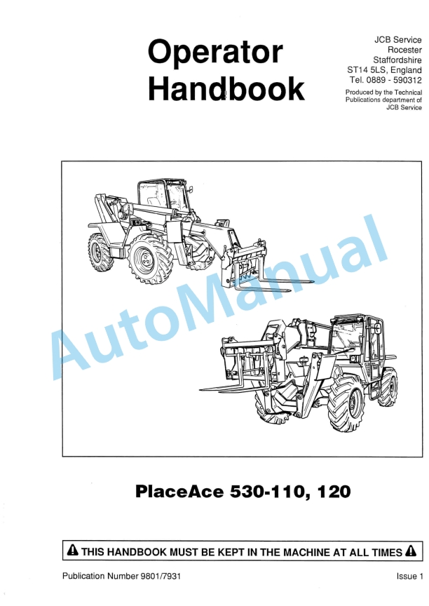 JCB 530-110, 530-120 PlaceAce Operator Handbook 9801-7931