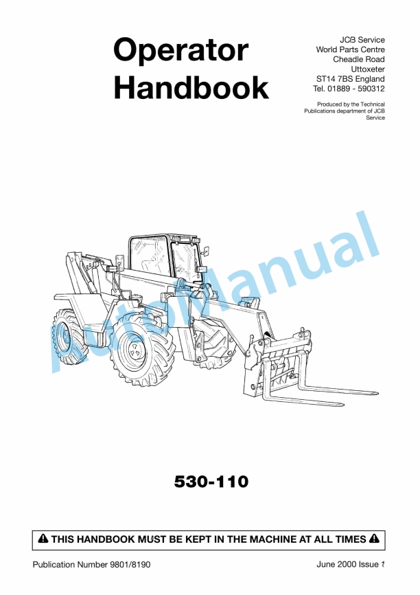 JCB 530-110 Operator Handbook 9801-8190