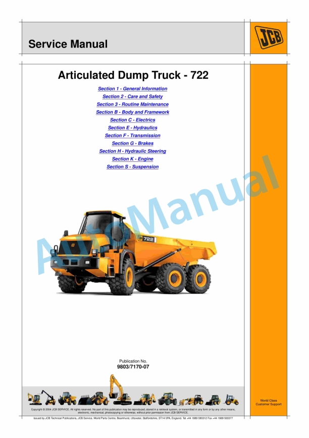 JCB 722 Articulated Dump Truck Service Manual 9803-7170 1 JCB 722 Articulated Dump Truck Service Manual 9803-7170