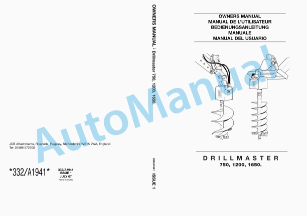JCB 750, 1200, 1650 Drillmaster Owners Manual 332-A1941 1 JCB 750, 1200, 1650 Drillmaster Owners Manual 332-A1941