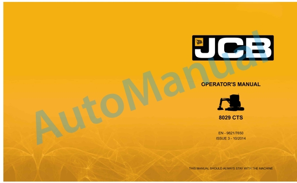 JCB 8029 CTS Operator Manual 9821-7650
