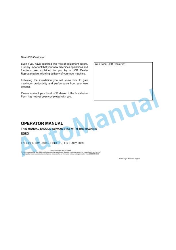 JCB 8080 Operator Manual 9811-3900 1 JCB 8080 Operator Manual 9811-3900