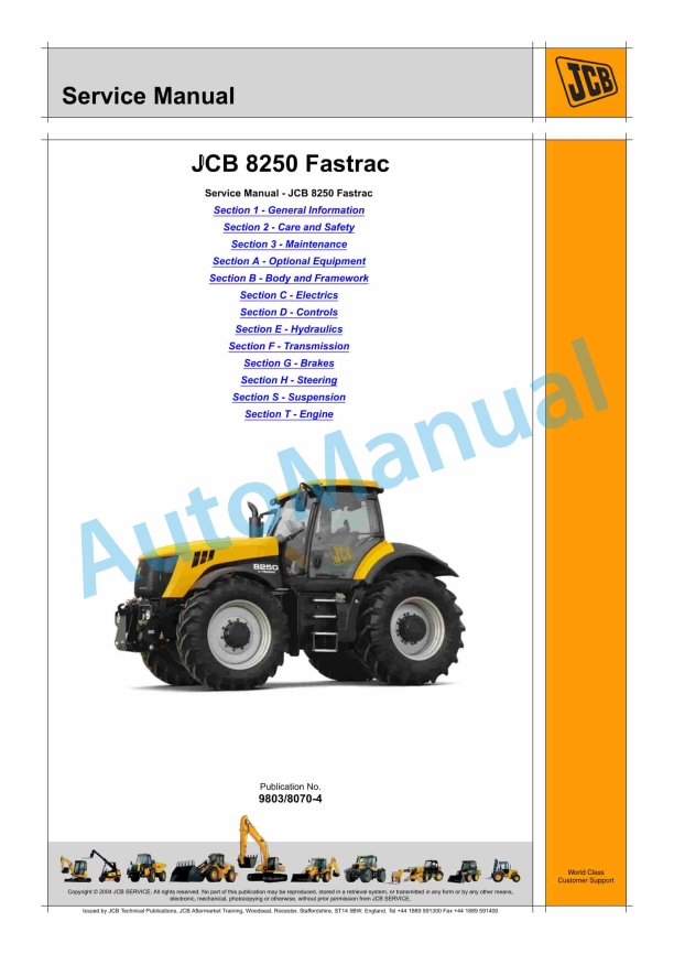JCB 8250 Fastrac Service Manual 9803-8070 1 JCB 8250 Fastrac Service Manual 9803-8070