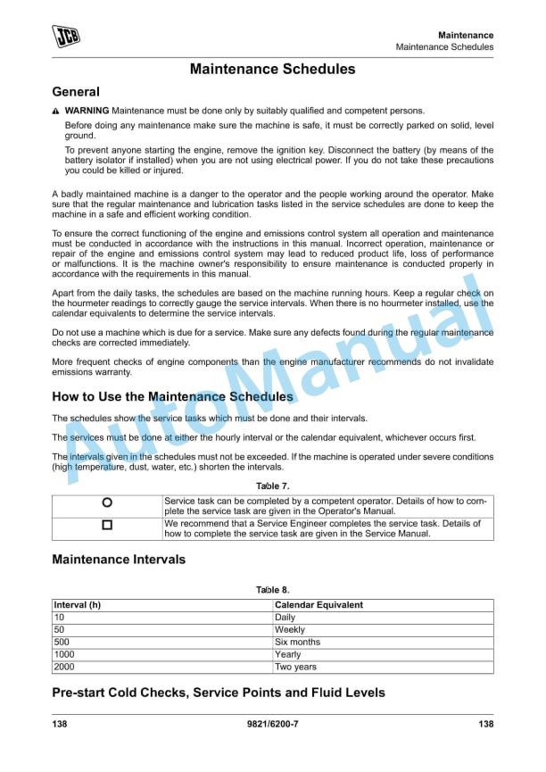 JCB 85Z-1, 86C-1 Excavator Operator Manual 9821-6200 3 JCB 85Z-1, 86C-1 Excavator Operator Manual 9821-6200 - Image 3