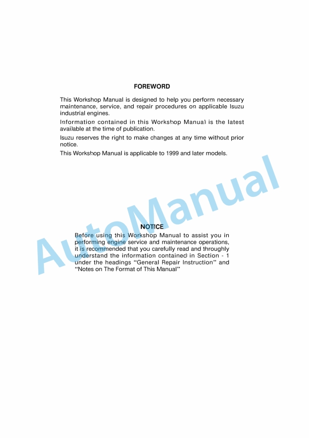 JCB A-4JG1 Isuzu Service Manual 9806-2180 1 JCB A-4JG1 Isuzu Service Manual 9806-2180