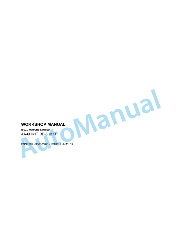 JCB AA-6HK1T, BB-6HK1T Isuzu Motors Limited Workshop Manual 9806-2200
