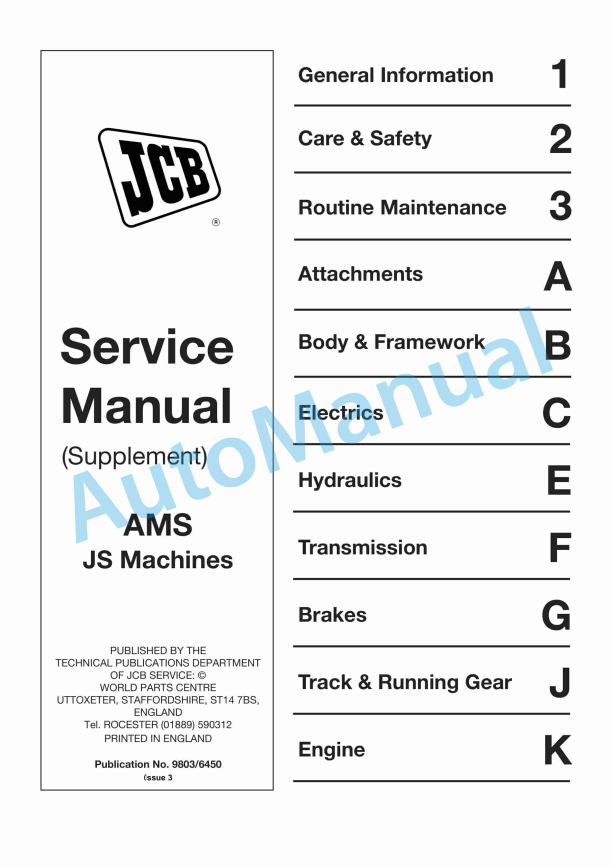 JCB AMS JS Machines Service Manual 9803-6450 1 JCB AMS JS Machines Service Manual 9803-6450