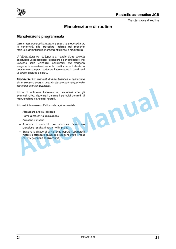 JCB Auto Rake Operator Manual 332-A6613-02 4 JCB Auto Rake Operator Manual 332-A6613-02 - Image 4
