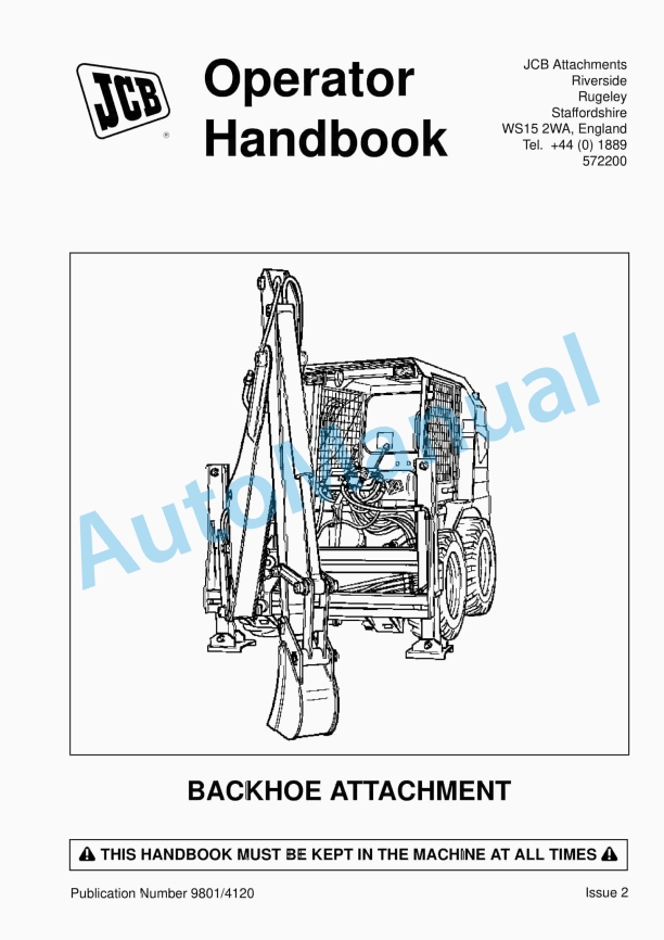 JCB Backhoe Attachment Owners Manual 9801-4120