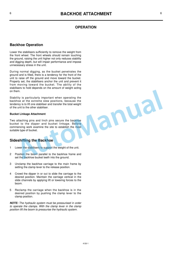 JCB Backhoe Attachment Owners Manual 9801-4120-4