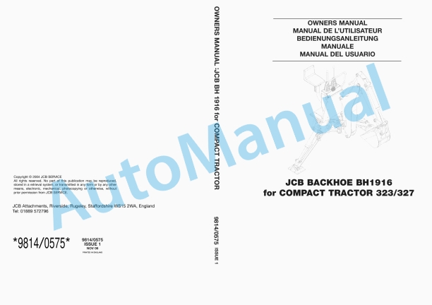 JCB BH 1916 For Compact Tractor Owners Manual 9814-0575