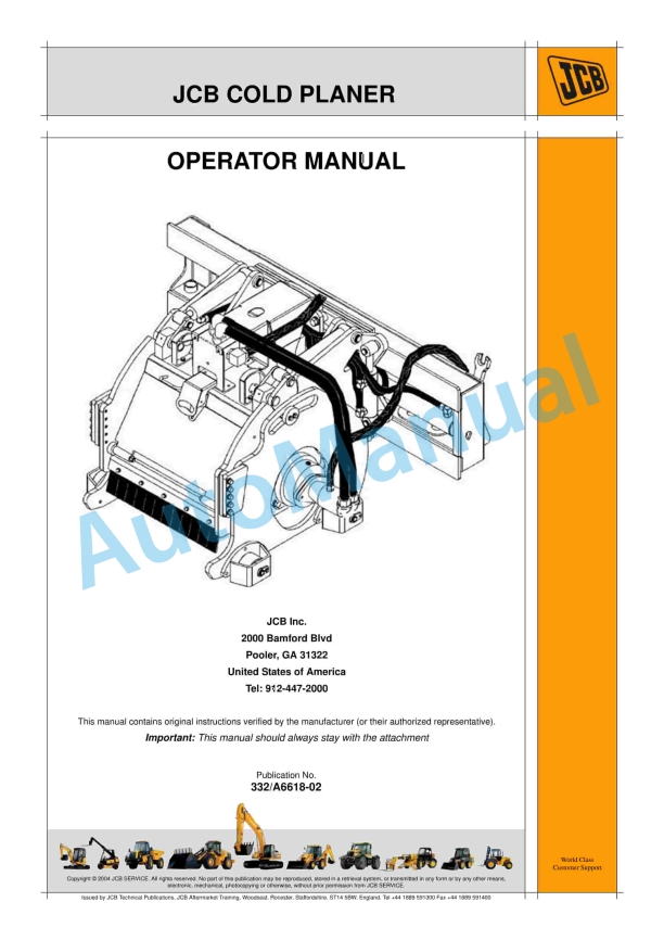 JCB Cold Planer Operator Manual 332-A6618-02