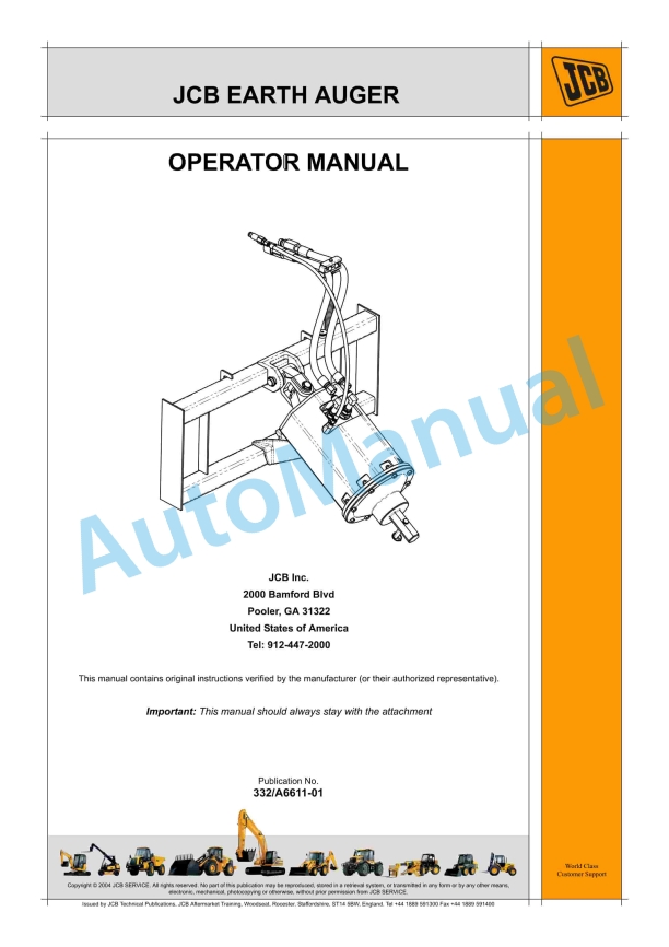 JCB Earth Auger Operator Manual 332-A6611-01