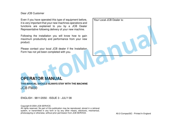 JCB FM30 Operator Manual 9811-2050 1 JCB FM30 Operator Manual 9811-2050