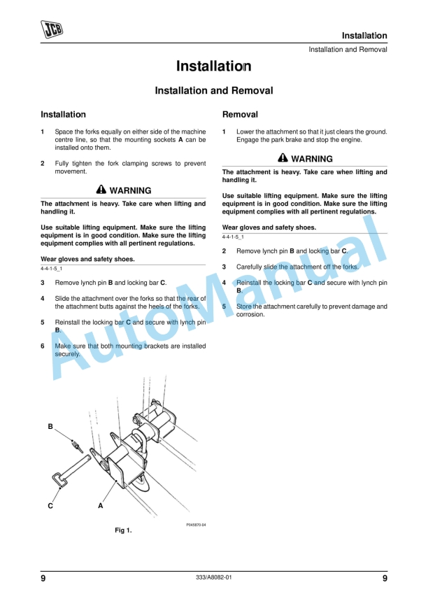 JCB Fork Mounted Hook Operator Manual 333-A8082-01 3 JCB Fork Mounted Hook Operator Manual 333-A8082-01 - Image 3