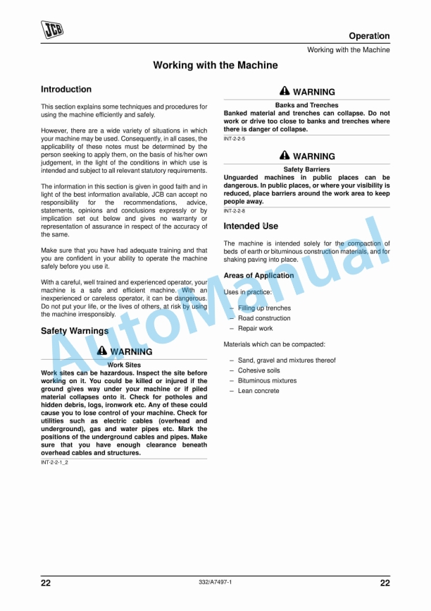 JCB FP1030, FP1030W, FP1540, FP1540W, FP1550, FP1550W Vibrating Plate Operator Manual 332-A7497 2 JCB FP1030, FP1030W, FP1540, FP1540W, FP1550, FP1550W Vibrating Plate Operator Manual 332-A7497 - Image 2