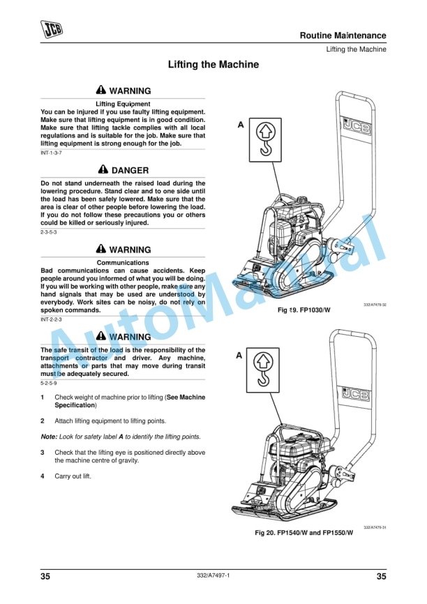 JCB FP1030, FP1030W, FP1540, FP1540W, FP1550, FP1550W Vibrating Plate Operator Manual 332-A7497 4 JCB FP1030, FP1030W, FP1540, FP1540W, FP1550, FP1550W Vibrating Plate Operator Manual 332-A7497 - Image 4