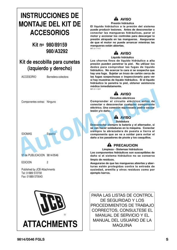 JCB Gutter Brush Kit Attachments Assembly And Instructions 9814-0546 2 JCB Gutter Brush Kit Attachments Assembly And Instructions 9814-0546-2
