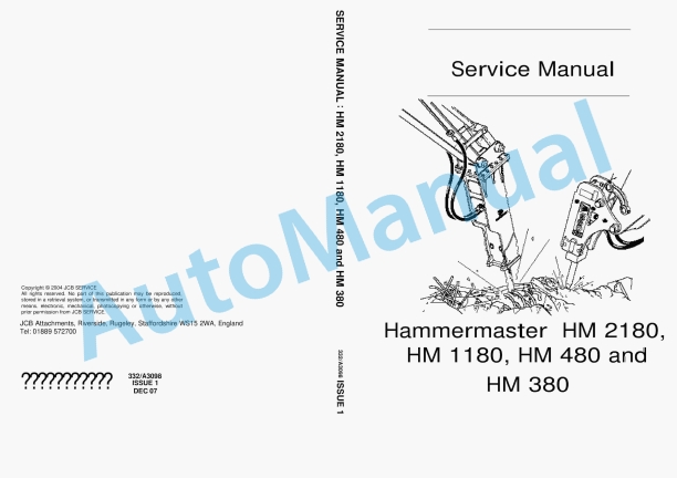 JCB HM 2180, HM 1180, HM 480, HM 380 Hammermaster Service Manual 332-A3098