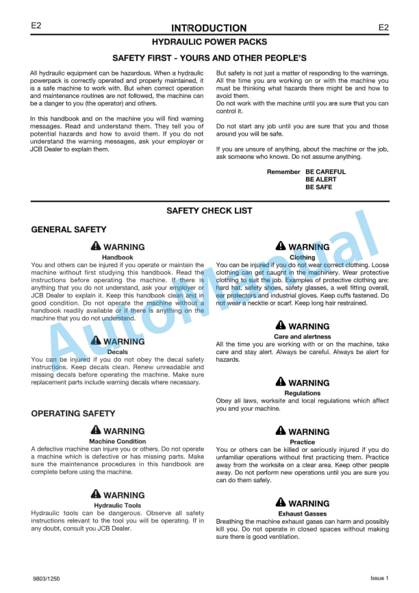 JCB HM 22, 25, 29, HM 25LV Breakers Service Manual 9803-1250-2