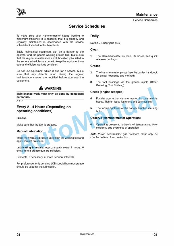 JCB HM 65, HM100, HM100Q Hydraulic Breakers Operator Manual 9801-0081-06 3 JCB HM 65, HM100, HM100Q Hydraulic Breakers Operator Manual 9801-0081-06 - Image 3