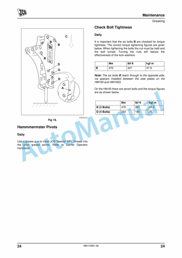 JCB HM 65, HM100, HM100Q Hydraulic Breakers Operator Manual 9801-0081-06 4 JCB HM 65, HM100, HM100Q Hydraulic Breakers Operator Manual 9801-0081-06 - Image 4