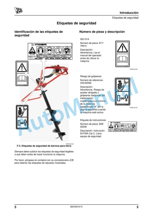 JCB Hydraulic Earth Auger Operator Manual 929-30016-01 3 JCB Hydraulic Earth Auger Operator Manual 929-30016-01 - Image 3