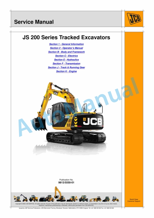 JCB JS 200 Series Tracked Excavators Service Manual 9813-5550