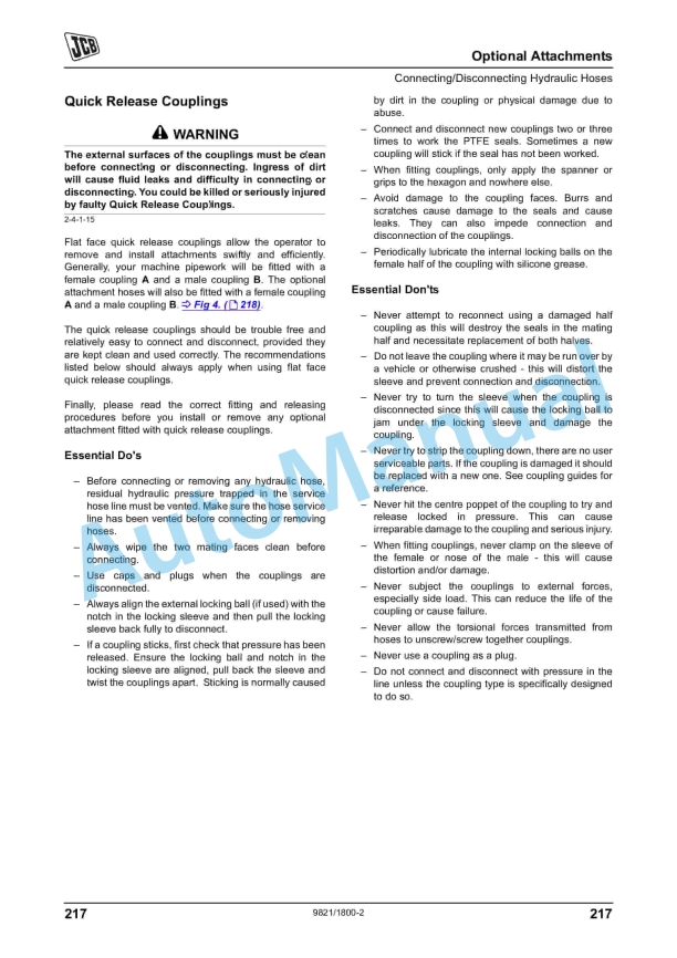 JCB JS Auto Range - Tracked Excavators - Tier 4 Isuzu Engine Operator Manual 9821-1800 5 JCB JS Auto Range - Tracked Excavators - Tier 4 Isuzu Engine Operator Manual 9821-1800 - Image 5