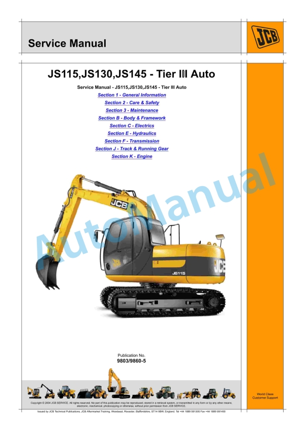 JCB JS115, JS130, JS145 - Tier III Auto Service Manual 9803-9860