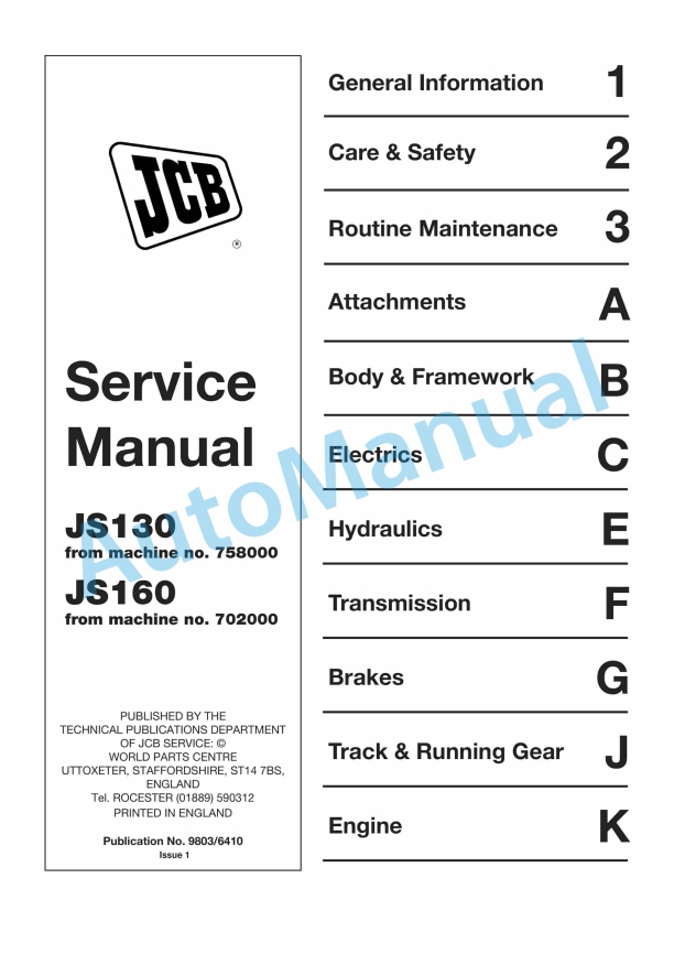 JCB JS130, JS160 Service Manual 9803-6410