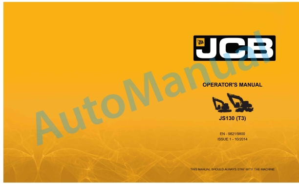 JCB JS130 (T3) Operator Manual 9821-9800