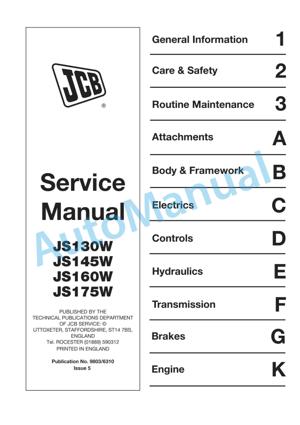 JCB JS130W, JS145W, JS160W, JS175W Service Manual 9803-6310
