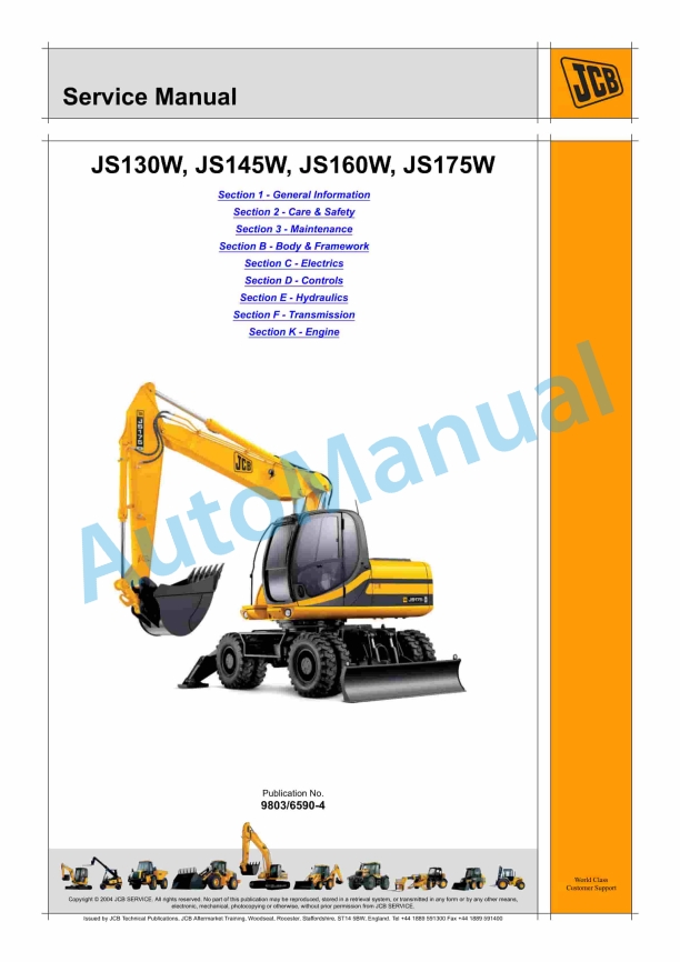 JCB JS130W, JS145W, JS160W, JS175W Service Manual 9803-6590