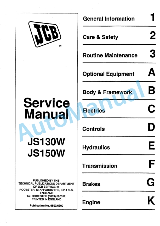 JCB JS130W, JS150W Service Manual 9803-6300