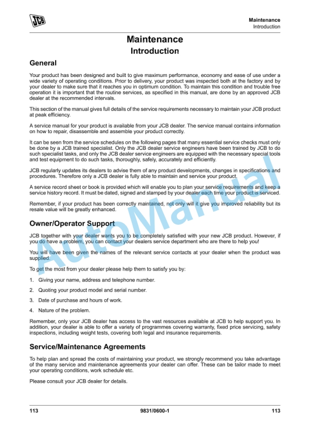 JCB JS140 Operator Manual 9831-0600 3 JCB JS140 Operator Manual 9831-0600 - Image 3