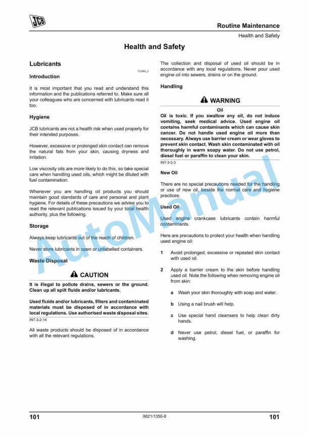 JCB JS200, JS140, JS205 Tracked Excavator Operator Manual 9821-1350-8 2 JCB JS200, JS140, JS205 Tracked Excavator Operator Manual 9821-1350-8 - Image 2