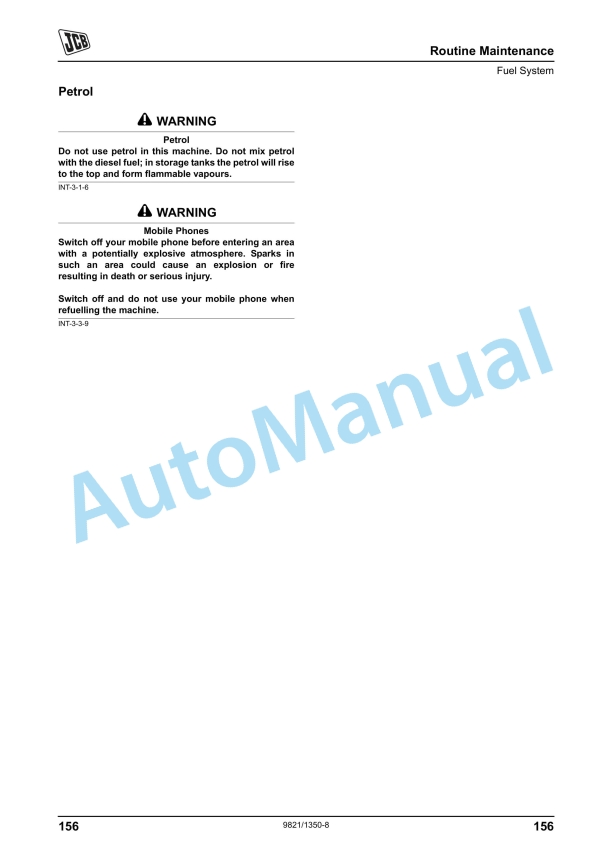 JCB JS200, JS140, JS205 Tracked Excavator Operator Manual 9821-1350-8 4 JCB JS200, JS140, JS205 Tracked Excavator Operator Manual 9821-1350-8 - Image 4