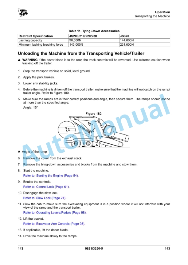 JCB JS200, JS210, JS220, JS230, JS370 Excavator Operator Manual 9821-3250 2 JCB JS200, JS210, JS220, JS230, JS370 Excavator Operator Manual 9821-3250 - Image 2