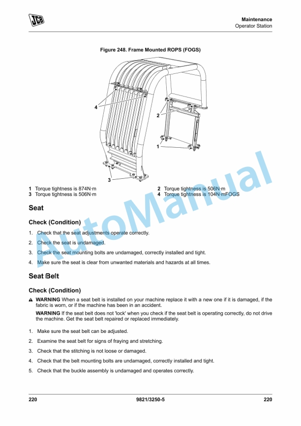 JCB JS200, JS210, JS220, JS230, JS370 Excavator Operator Manual 9821-3250 4 JCB JS200, JS210, JS220, JS230, JS370 Excavator Operator Manual 9821-3250 - Image 4