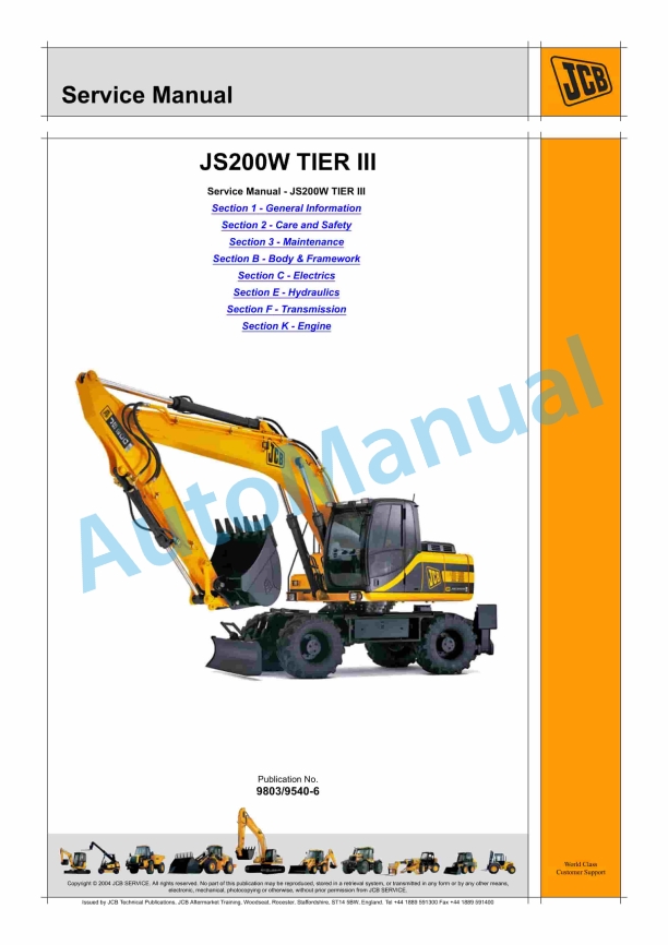 JCB JS200W Tier III Service Manual 9803-9540