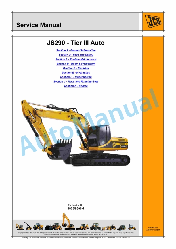 JCB JS290 - Tier III Auto Service Manual 9803-9800 1 JCB JS290 - Tier III Auto Service Manual 9803-9800