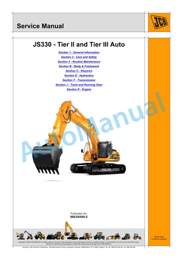 JCB JS330 - Tier II and Tier III Auto Service Manual 9803-6540