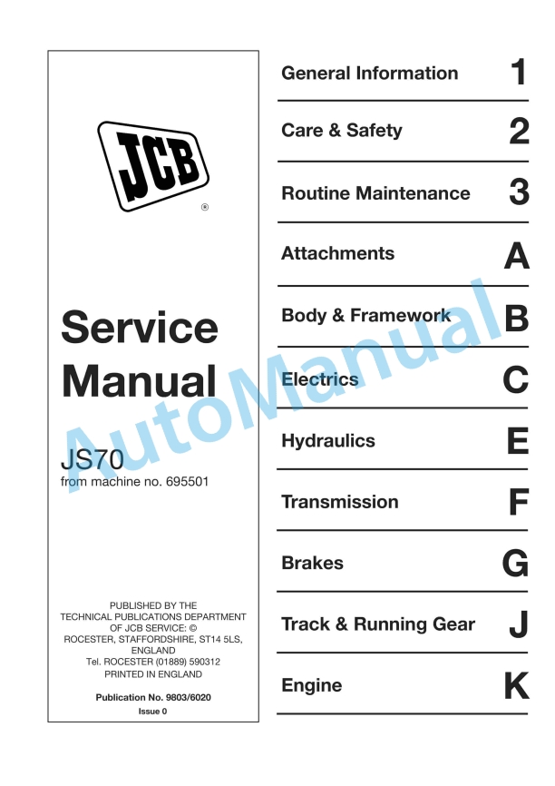 JCB JS70 Service Manual 9803-6020