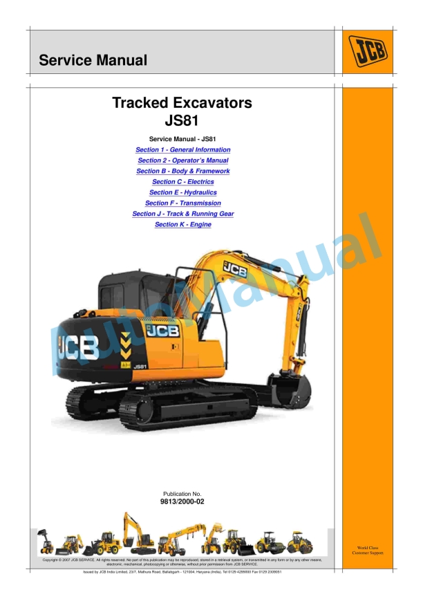 JCB JS81 Tracked Excavators Service Manual 9813-2000