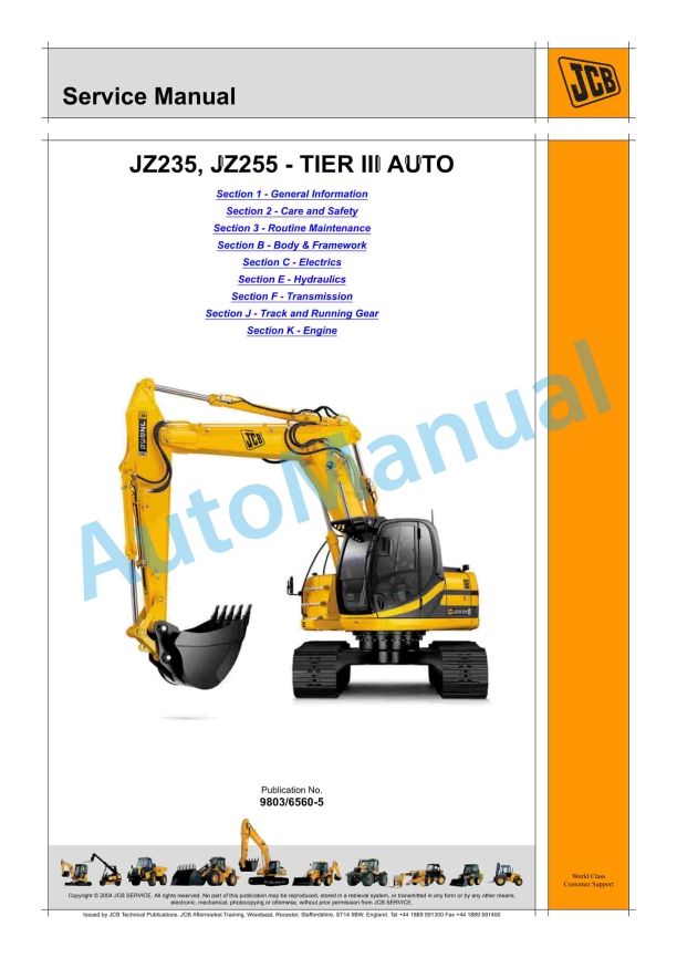 JCB JZ235, JZ255 - Tier III Auto Service Manual 9803-6560 1 JCB JZ235, JZ255 - Tier III Auto Service Manual 9803-6560