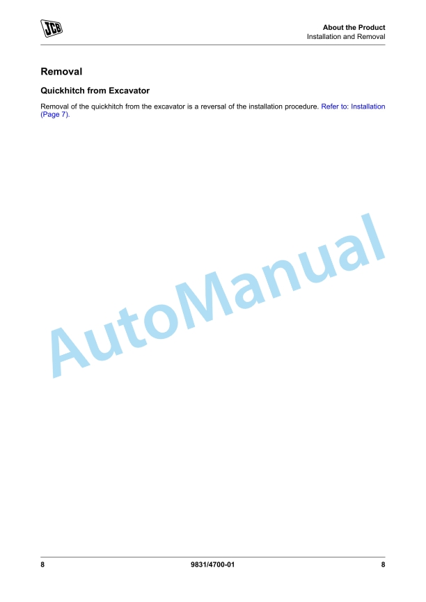 JCB Mechanical Quickhitch Operator Manual 9831-4700 3 JCB Mechanical Quickhitch Operator Manual 9831-4700 - Image 3