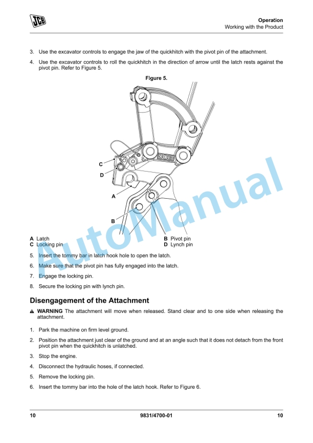 JCB Mechanical Quickhitch Operator Manual 9831-4700 4 JCB Mechanical Quickhitch Operator Manual 9831-4700 - Image 4