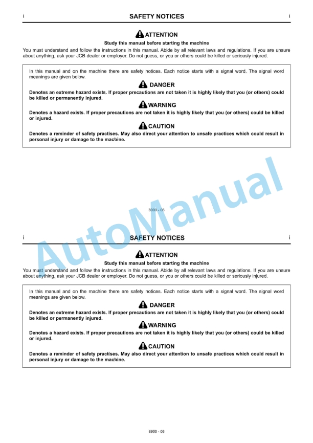 JCB Micro Range Of Tracked Excavators Operator Manual