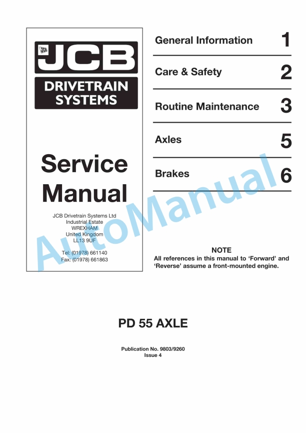 JCB PD 55 Axle Service Manual 9803-9260 1 JCB PD 55 Axle Service Manual 9803-9260